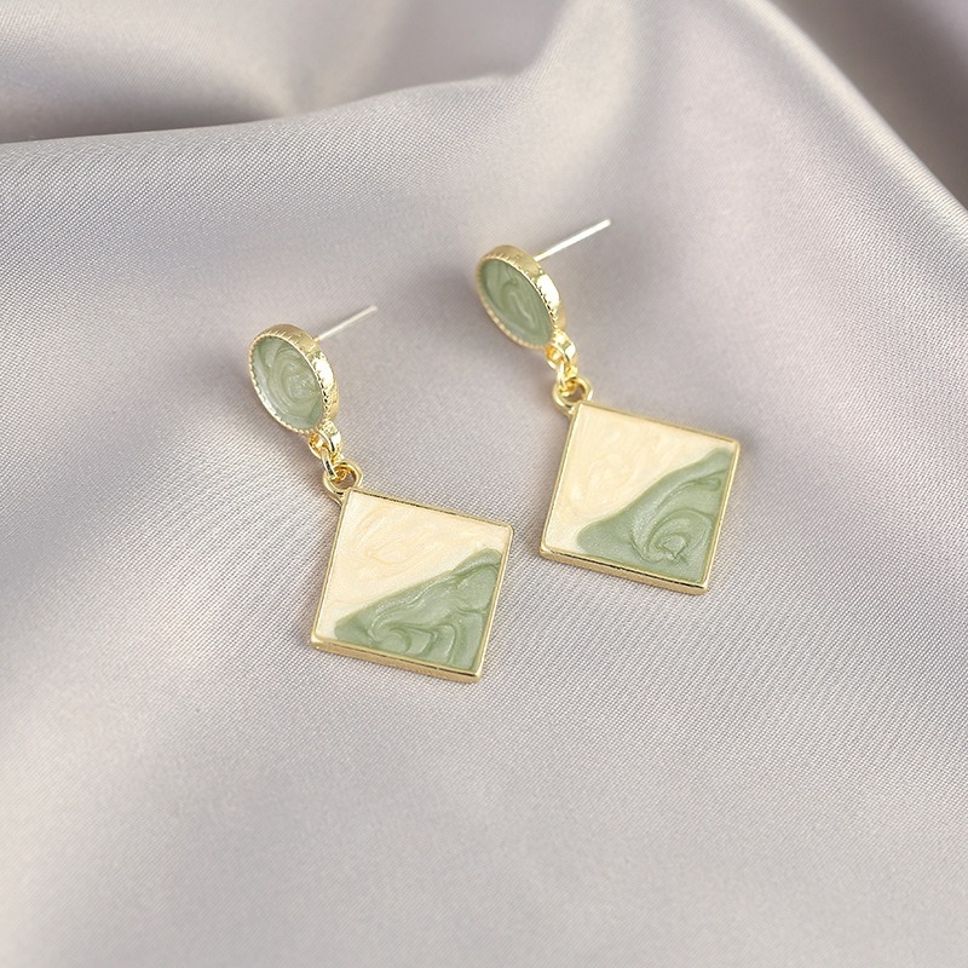 MYKI Green Cream Square Korean Dangle Earrings | Gold Plated (MKERCH807PI-ANT) by MYKI | Korean Fashion Jewelry