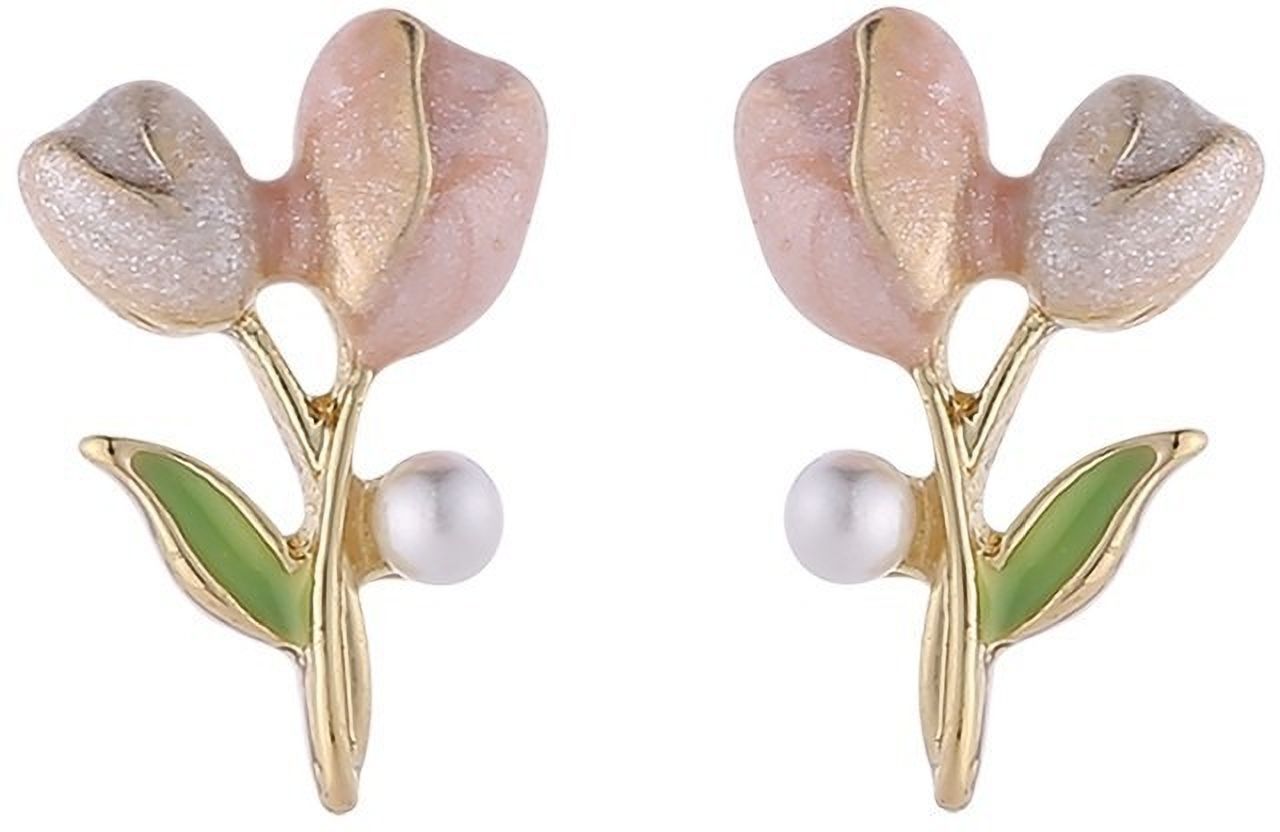 MYKI Pink Floral Korean Stud Earrings | Pearl Accent Design (MKERCH808PI-ANT) by MYKI | Korean Fashion Jewelry