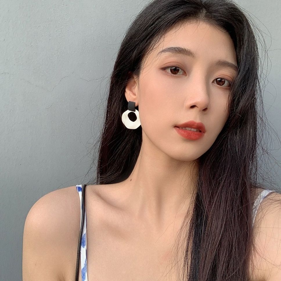 MYKI Black & White Korean Statement Earrings | Geometric Matte Finish (MKERCH809PI-ANT)