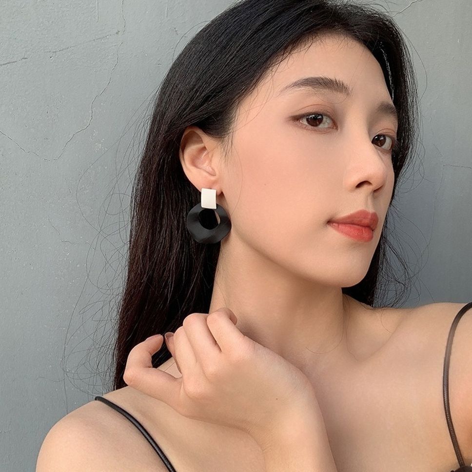 MYKI Black & White Korean Statement Earrings | Geometric Matte Finish (MKERCH809PI-ANT)