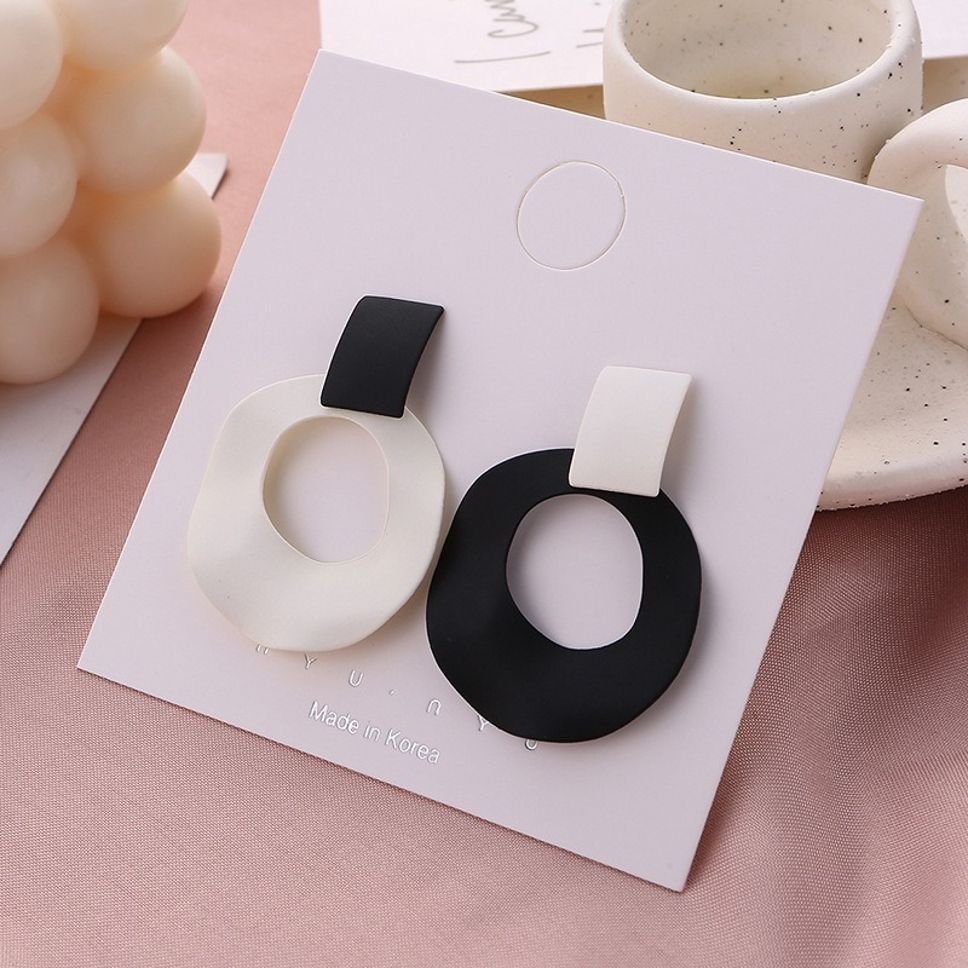 MYKI Black & White Korean Statement Earrings | Geometric Matte Finish (MKERCH809PI-ANT)