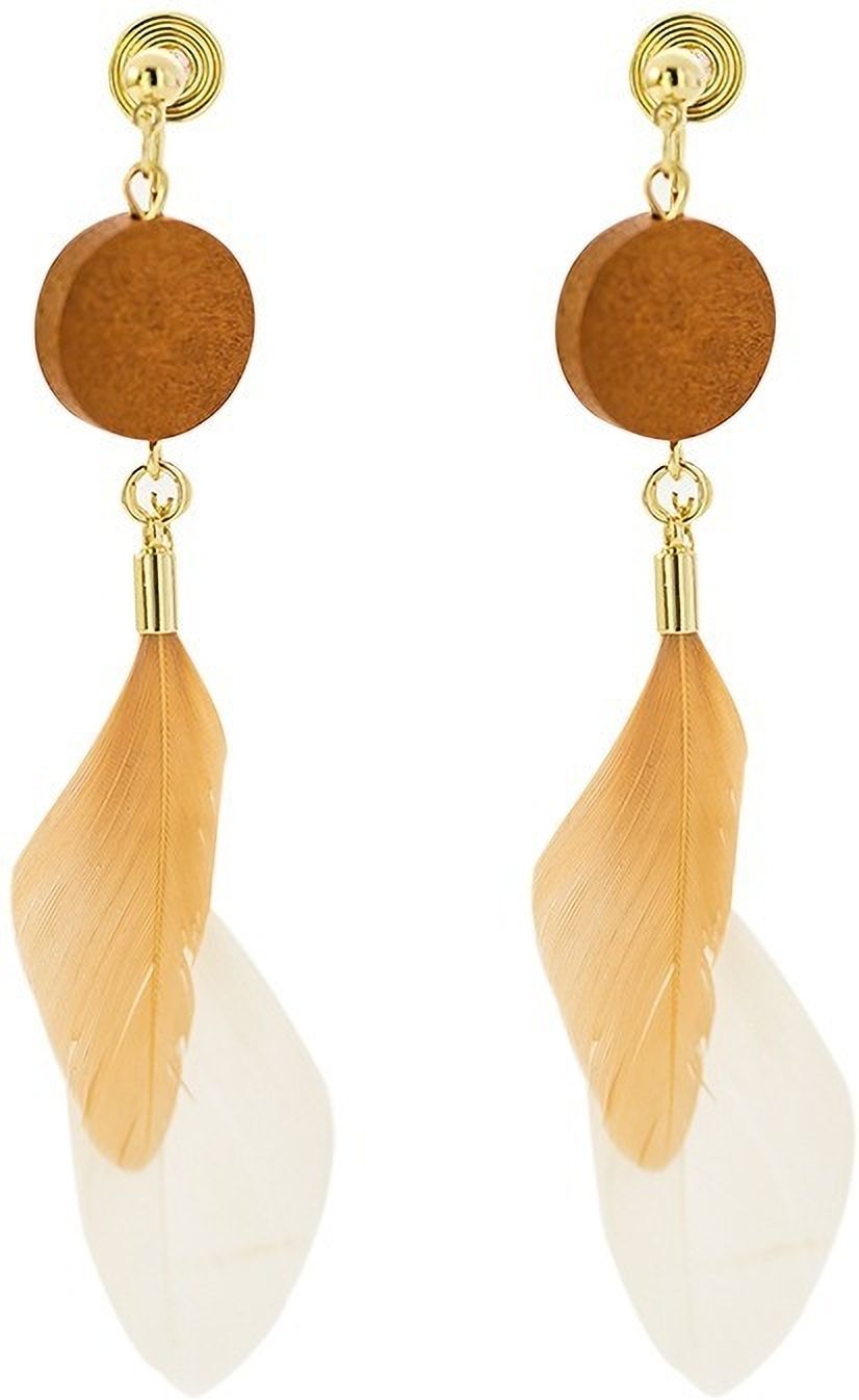 MYKI Beige Feather Korean Long Earrings | Boho Chic Design (MKERCH811PI-ANT)