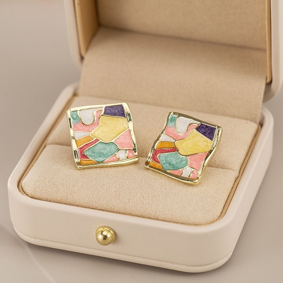 MYKI Multicolor Mosaic Korean Stud Earrings | Artistic Gold Finish (MKERCH812PI-ANT)