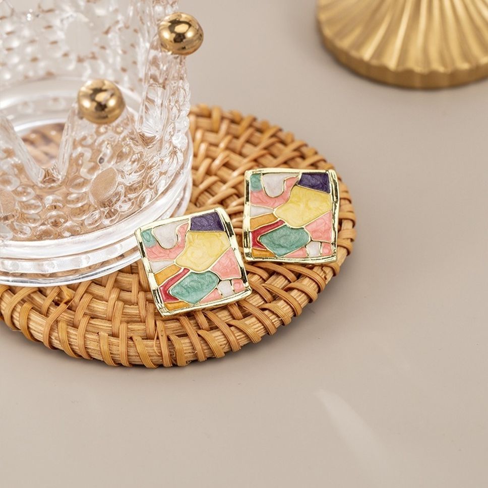 MYKI Multicolor Mosaic Korean Stud Earrings | Artistic Gold Finish (MKERCH812PI-ANT) by MYKI | Korean Fashion Jewelry