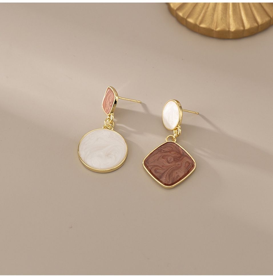 MYKI Brown & White Marble Korean Dangle Earrings | Gold Frame (MKERCH814PI-ANT)