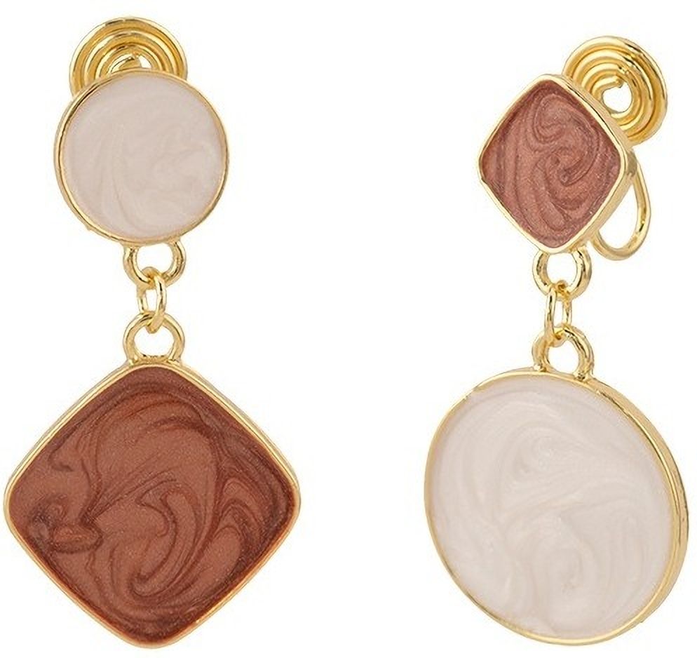 MYKI Brown & White Marble Korean Dangle Earrings | Gold Frame (MKERCH814PI-ANT)