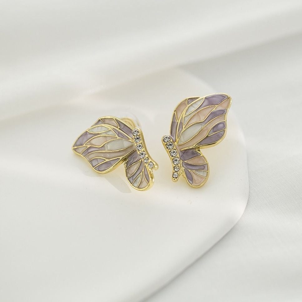 MYKI Lavender Butterfly Korean Stud Earrings | Crystal Detailing (MKERCH815PI-ANT)