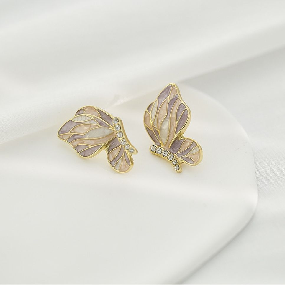 MYKI Lavender Butterfly Korean Stud Earrings | Crystal Detailing (MKERCH815PI-ANT)
