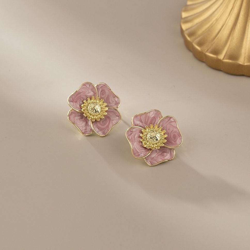 MYKI Pink Floral Korean Stud Earrings | Gold Finish Design (MKERCH816PI-ANT)