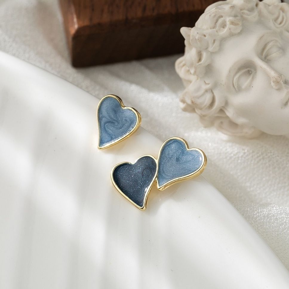 MYKI Blue Heart Korean Stud Earrings | Gold Enamel Finish (MKERCH817PI-ANT) by MYKI | Korean Fashion Jewelry