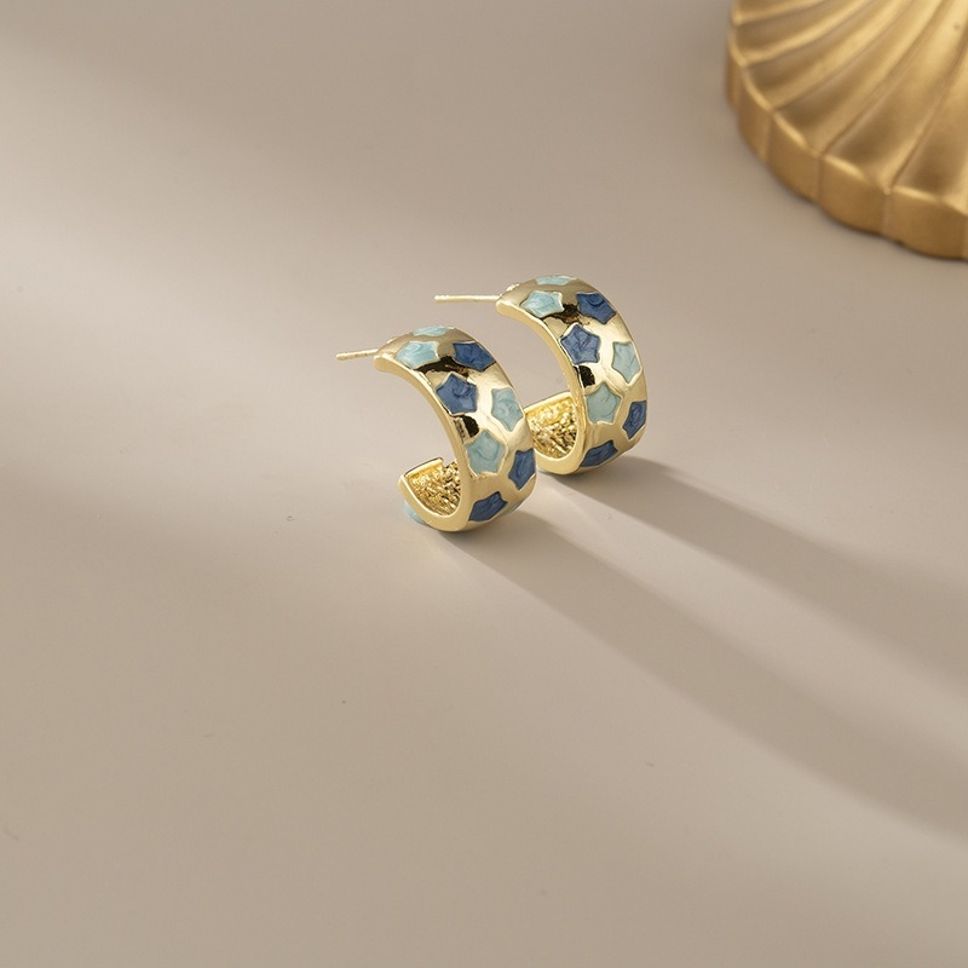 MYKI Blue Hexagon Korean Hoop Earrings | Gold Plated Finish (MKERCH818PI-ANT) by MYKI | Korean Fashion Jewelry