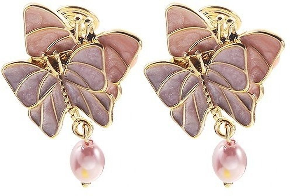 MYKI Pink Butterfly Korean Dangle Earrings | Pearl Accent Design (MKERCH819PI-ANT)