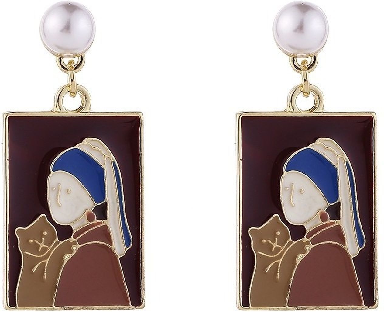 MYKI Art Portrait Korean Enamel Earrings | Pearl Drop Design (MKERCH820PI-ANT)