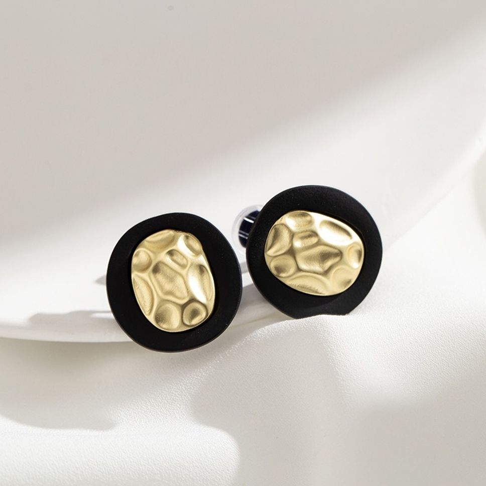 MYKI Black & Gold Textured Stud Earrings | Korean Minimalist Style (MKERCH821PI-ANT) by MYKI | Korean Fashion Jewelry