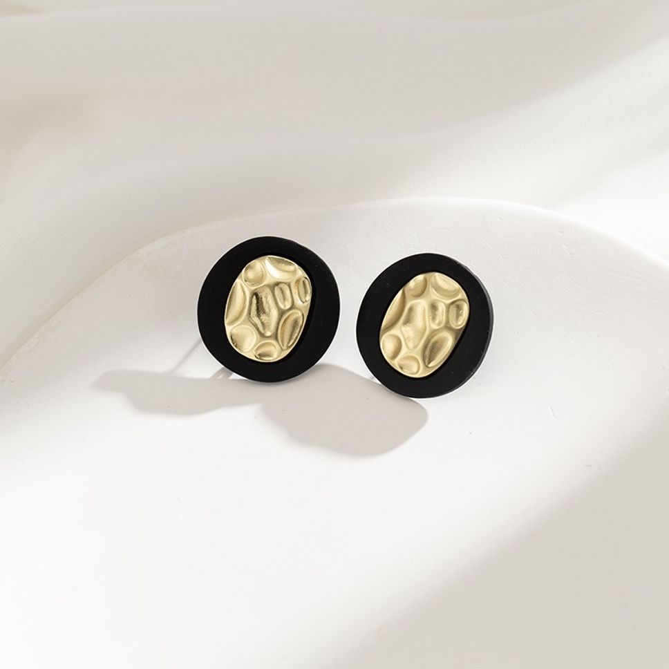 MYKI Black & Gold Textured Stud Earrings | Korean Minimalist Style (MKERCH821PI-ANT)