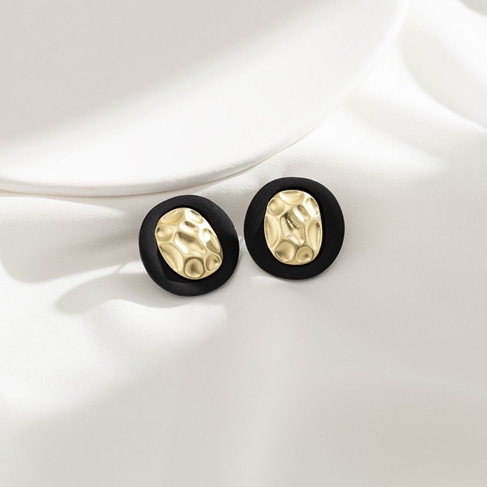 MYKI Black & Gold Textured Stud Earrings | Korean Minimalist Style (MKERCH821PI-ANT)