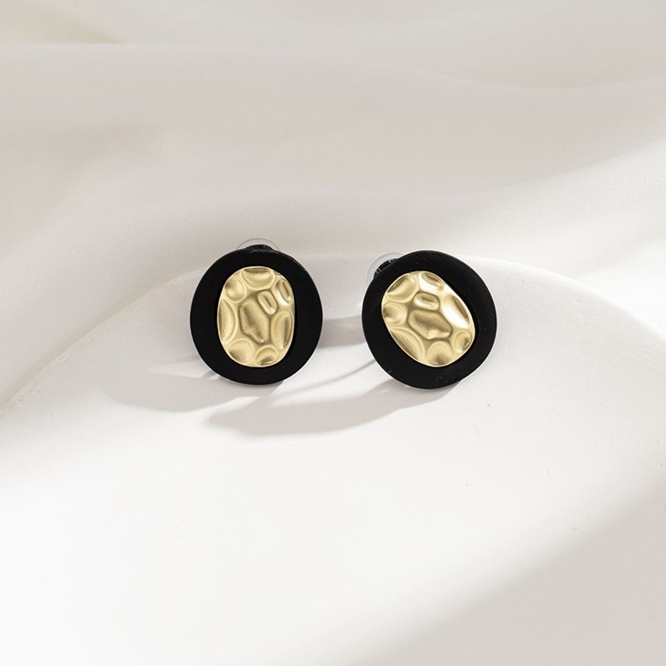 MYKI Black & Gold Textured Stud Earrings | Korean Minimalist Style (MKERCH821PI-ANT)
