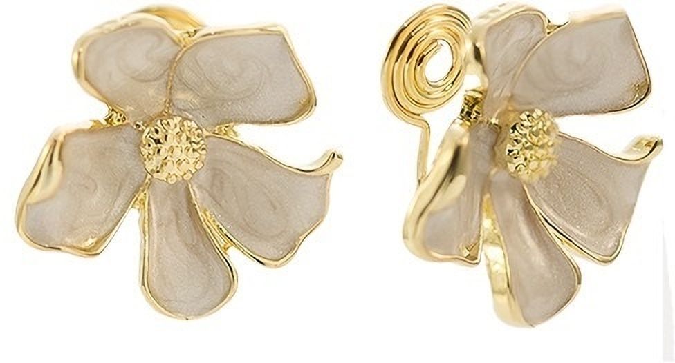 MYKI White Floral Korean Stud Earrings | Gold Outline Design (MKERCH822PI-ANT)