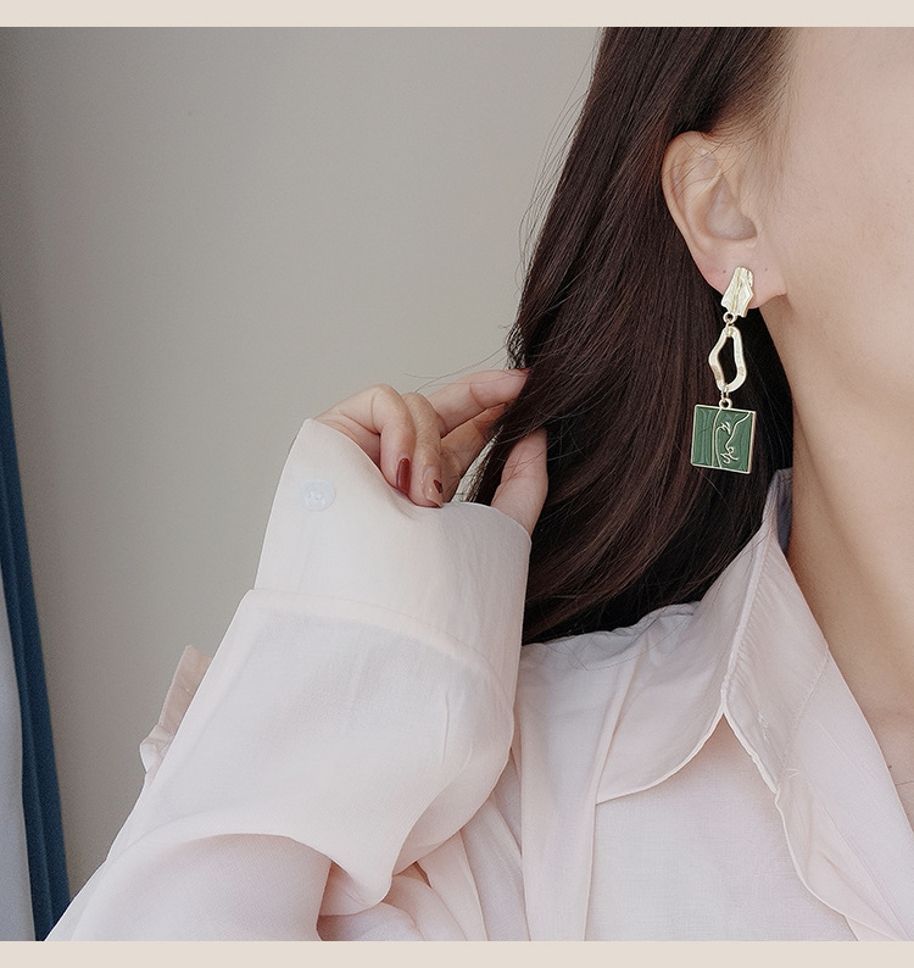 MYKI Abstract Face Korean Mismatch Earrings | Green & Brown Enamel (MKERCH823PI-ANT)