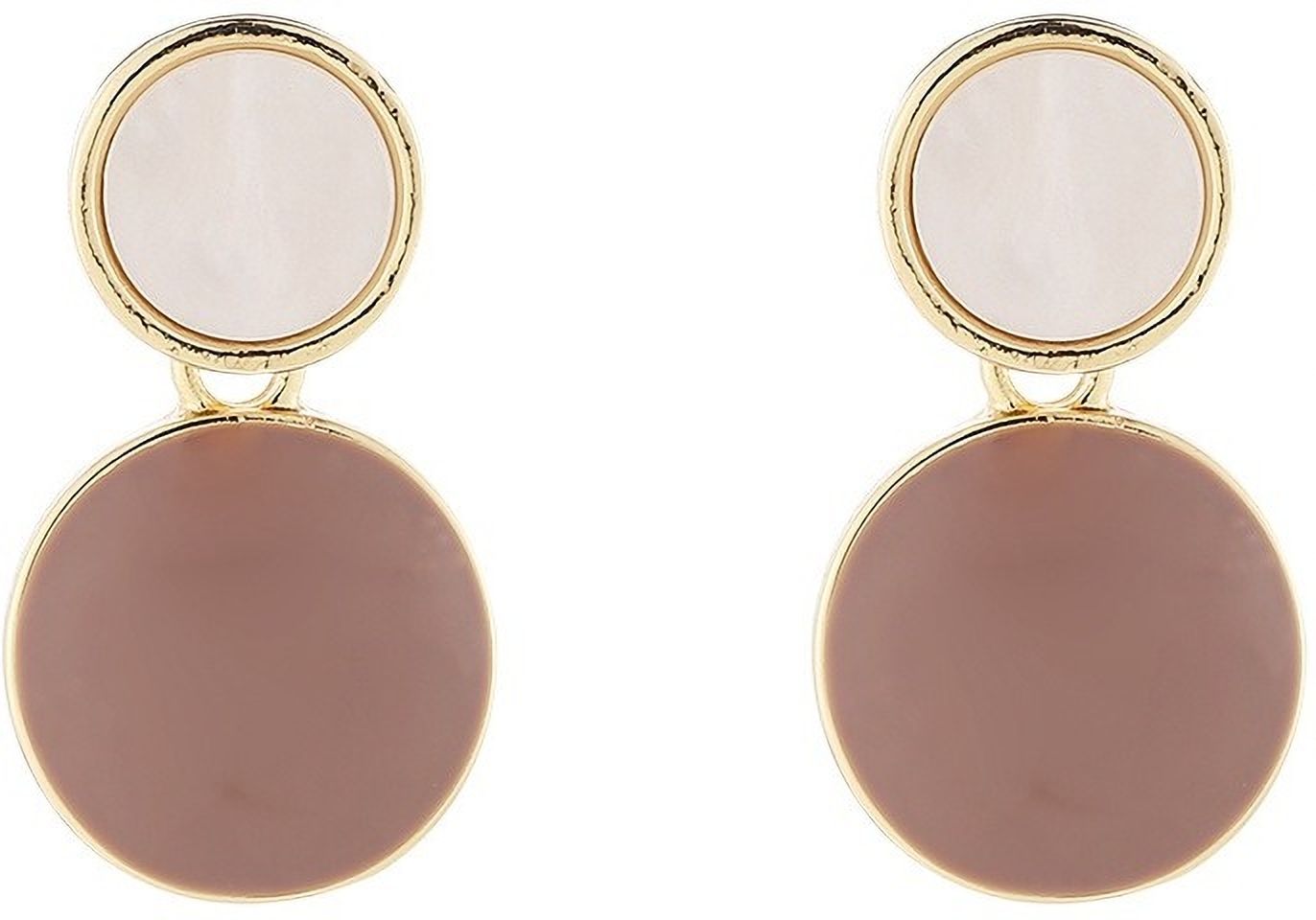 MYKI Mauve & White Dual Circle Korean Earrings | Gold Border Finish (MKERCH828PI-ANT)