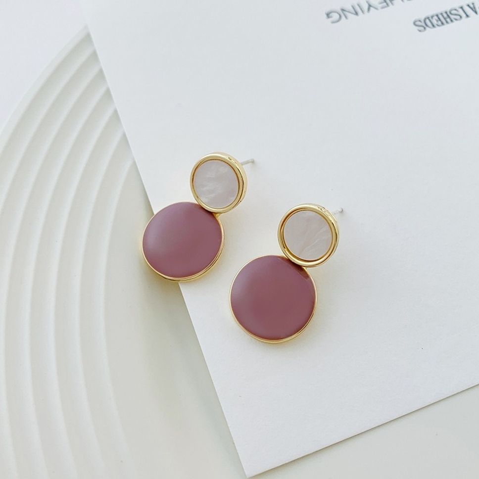 MYKI Mauve & White Dual Circle Korean Earrings | Gold Border Finish (MKERCH828PI-ANT) by MYKI | Korean Fashion Jewelry