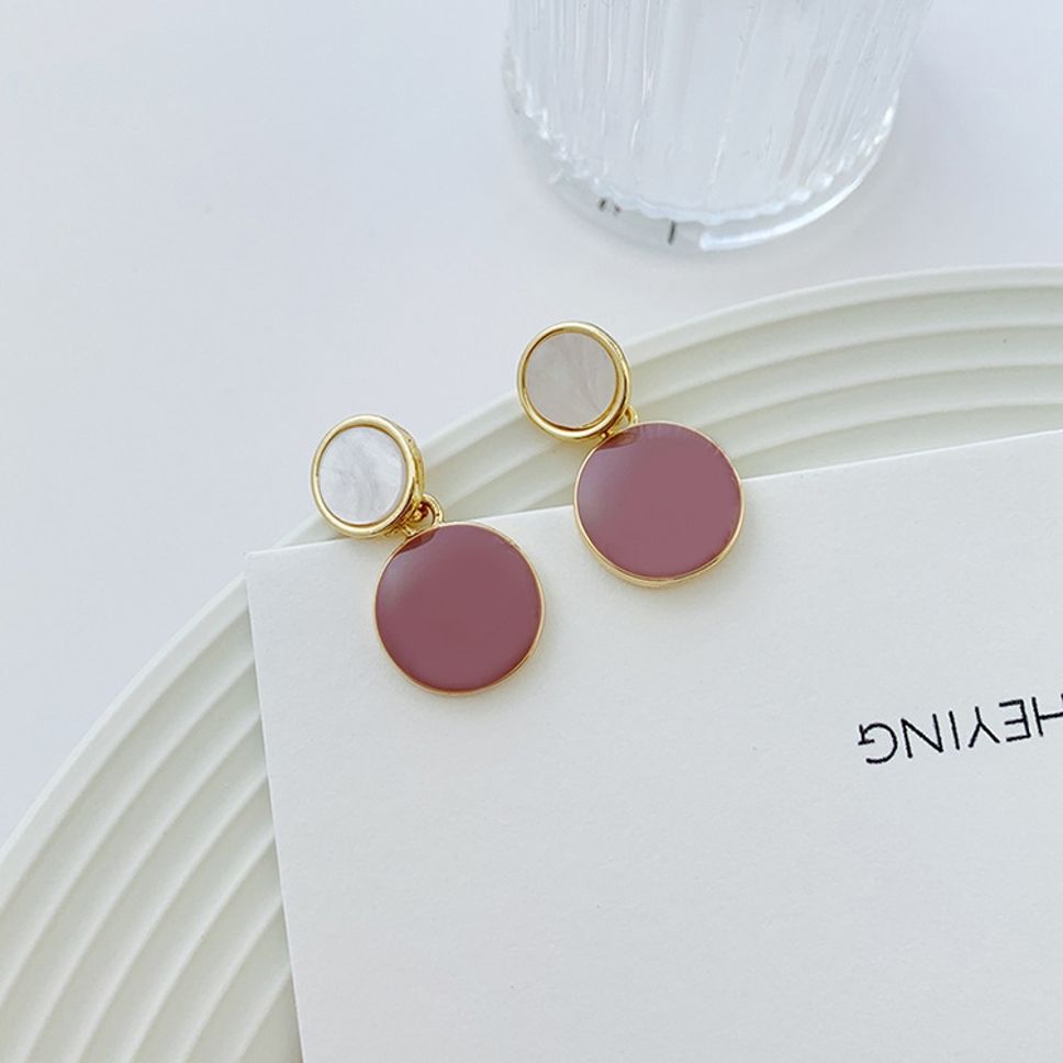 MYKI Mauve & White Dual Circle Korean Earrings | Gold Border Finish (MKERCH828PI-ANT)