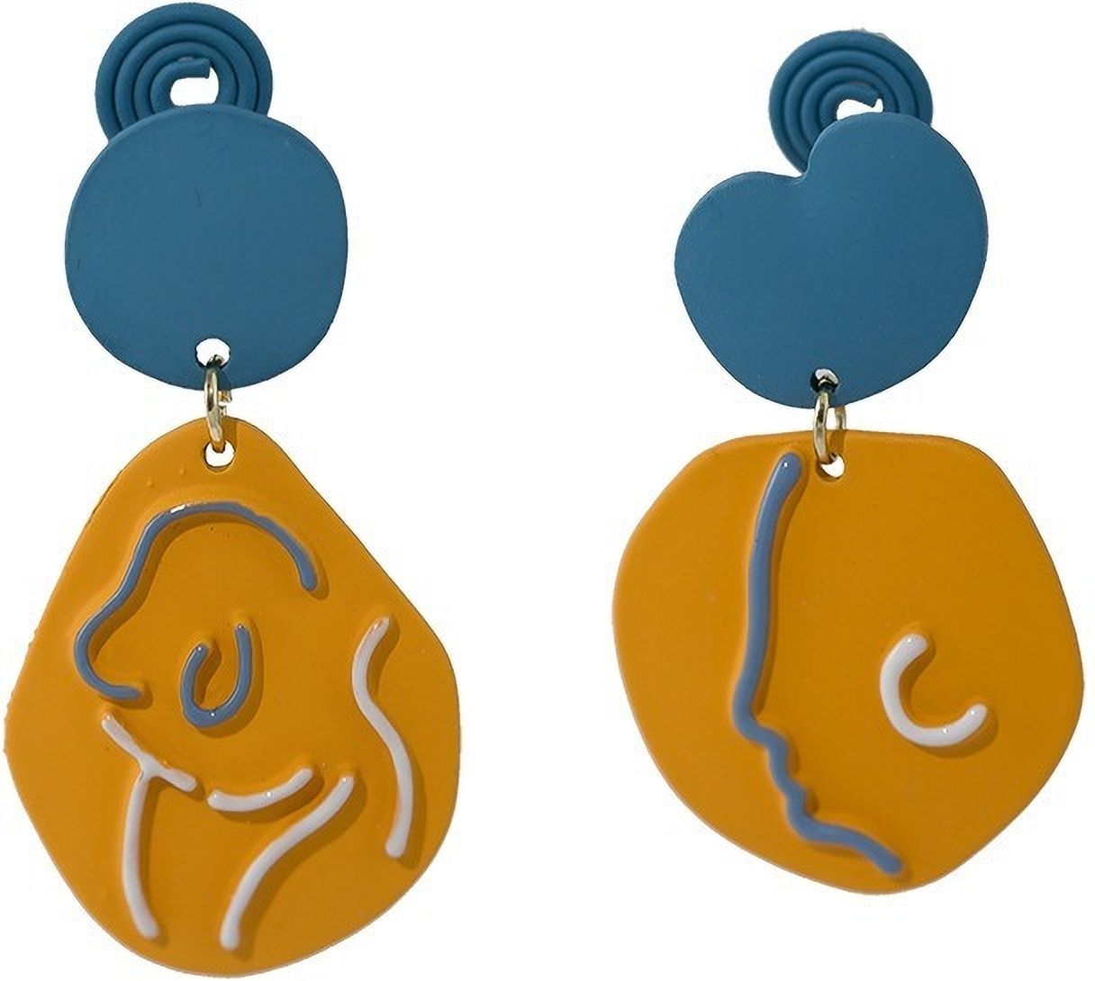 MYKI Yellow & Blue Abstract Korean Dangle Earrings | Artistic Design (MKERCH829PI-ANT)