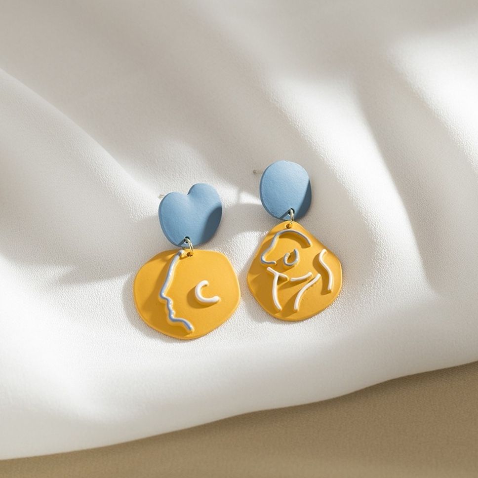 MYKI Yellow & Blue Abstract Korean Dangle Earrings | Artistic Design (MKERCH829PI-ANT)
