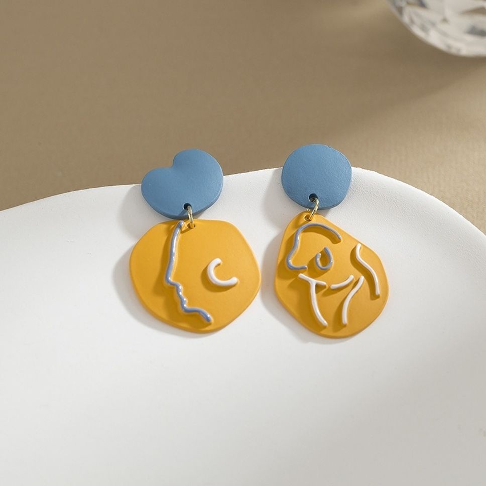 MYKI Yellow & Blue Abstract Korean Dangle Earrings | Artistic Design (MKERCH829PI-ANT) by MYKI | Korean Fashion Jewelry
