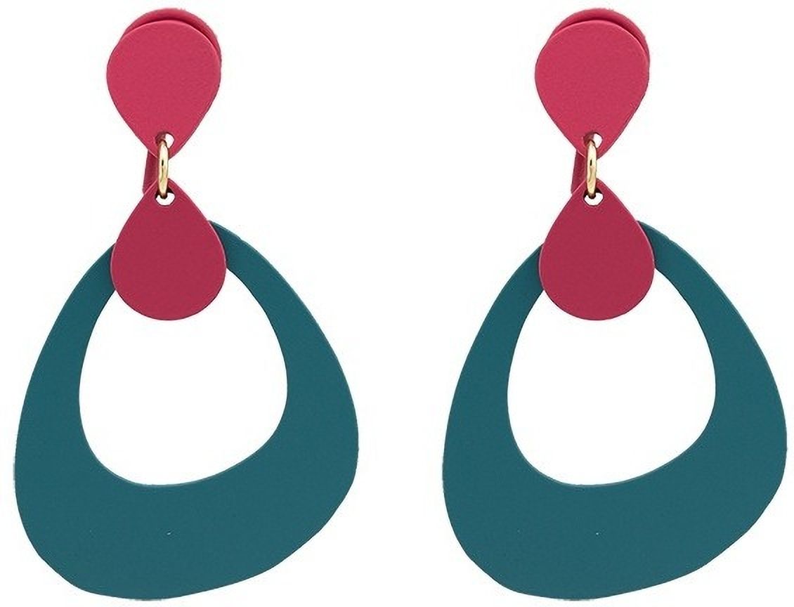 MYKI Red & Teal Dual Tone Korean Drop Earrings | Modern Geometric Design (MKERCH831PI-ANT)