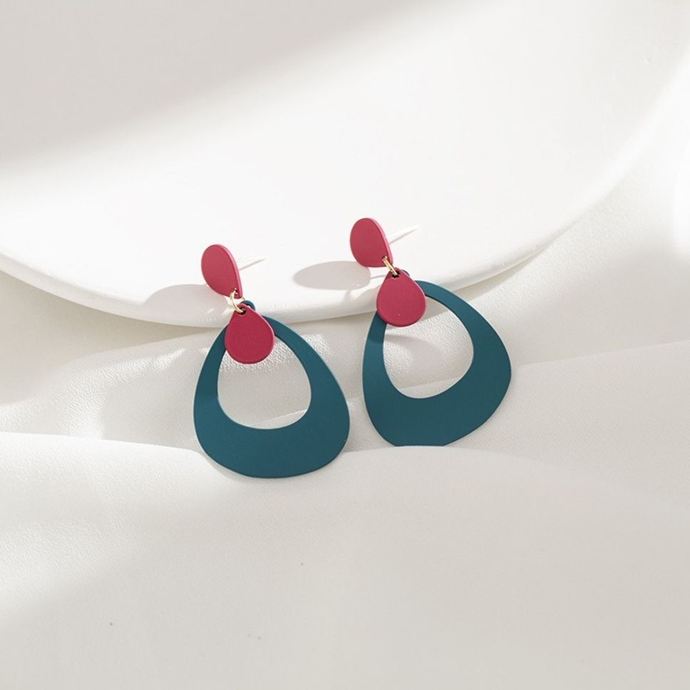 MYKI Red & Teal Dual Tone Korean Drop Earrings | Modern Geometric Design (MKERCH831PI-ANT) by MYKI | Korean Fashion Jewelry