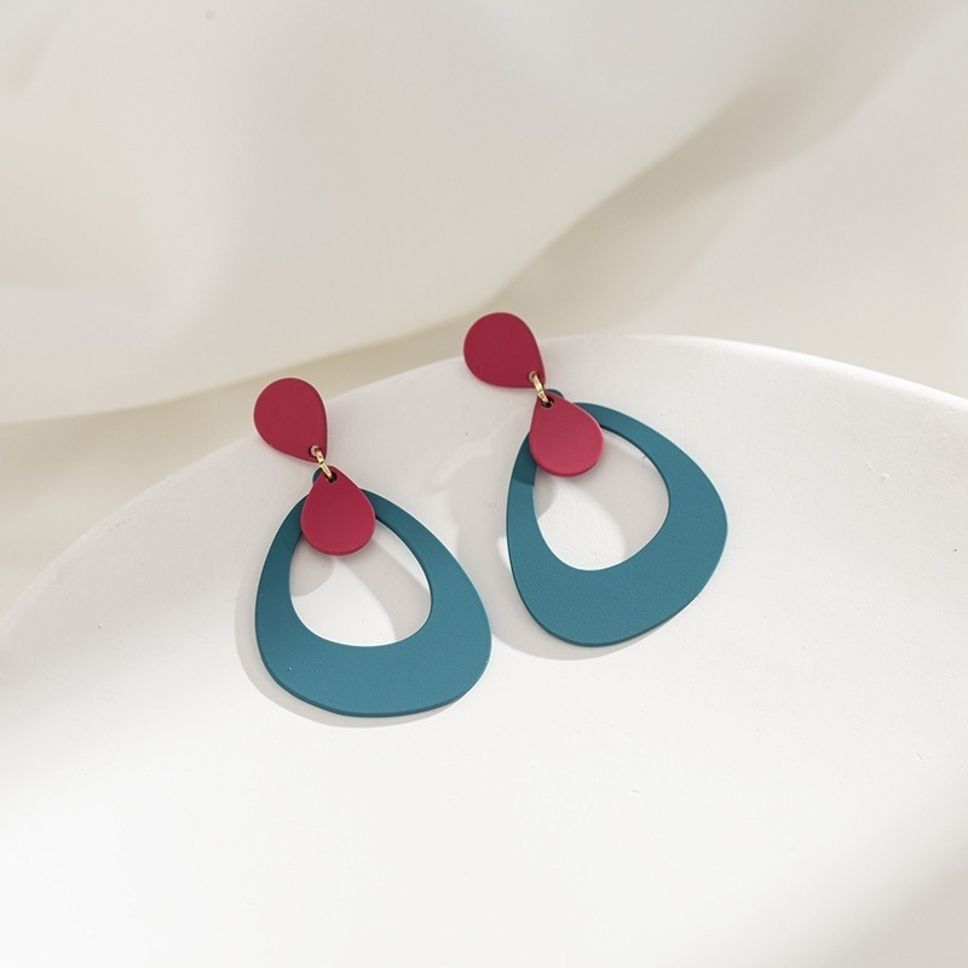 MYKI Red & Teal Dual Tone Korean Drop Earrings | Modern Geometric Design (MKERCH831PI-ANT)