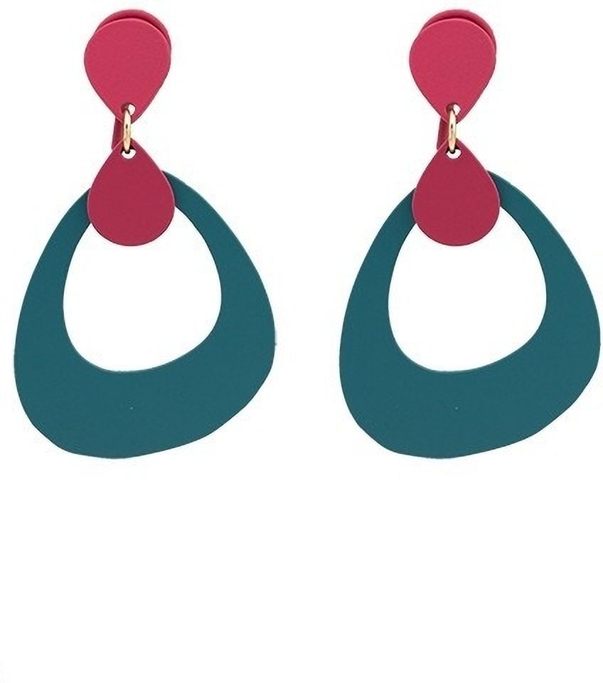 MYKI Red & Teal Dual Tone Korean Drop Earrings | Modern Geometric Design (MKERCH831PI-ANT)