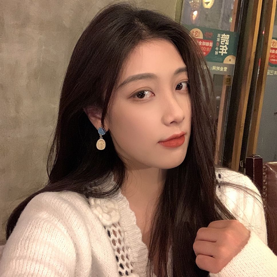 MYKI Blue & Gold Engraved Floral Korean Earrings | Elegant Drop Design (MKERCH833PI-ANT)