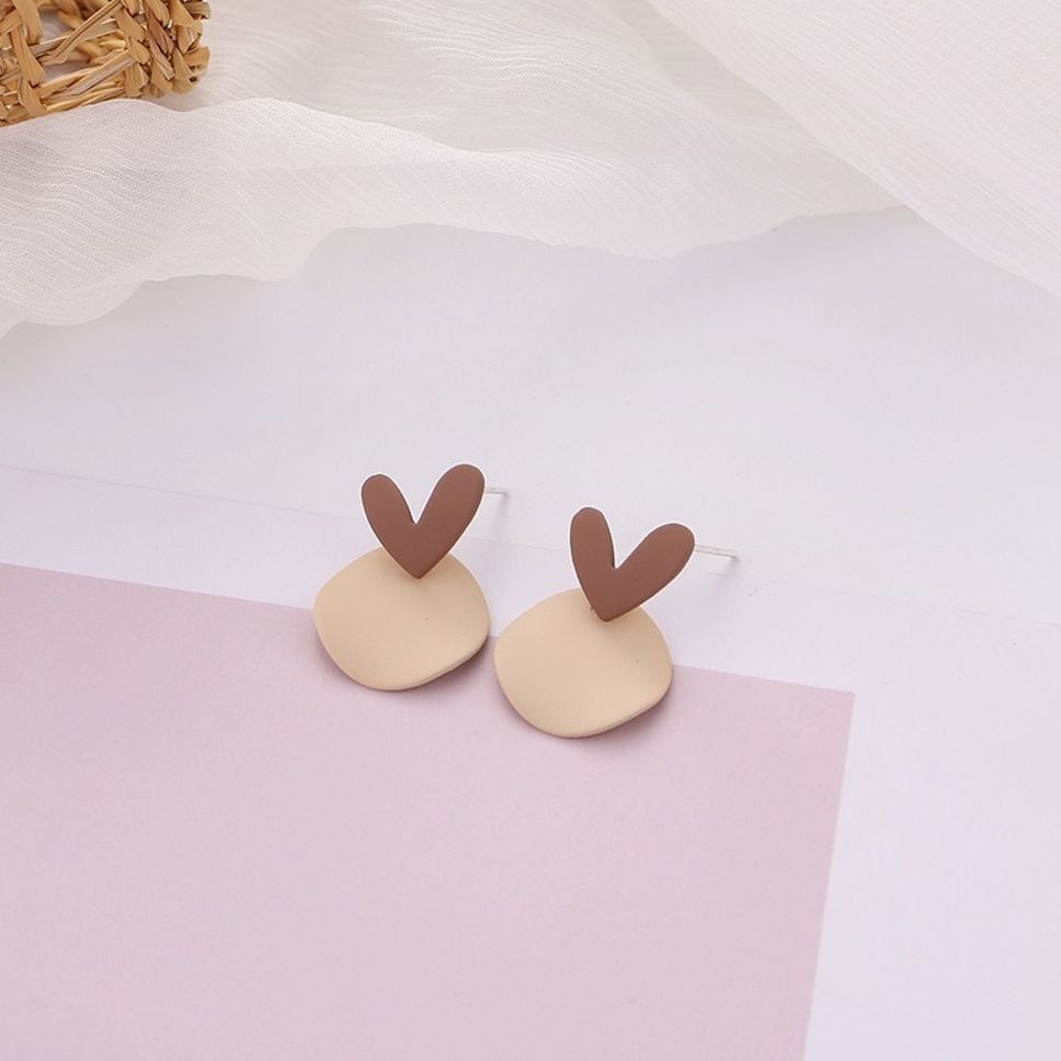 MYKI Brown & Beige Heart Korean Stud Earrings | Minimal Aesthetic (MKERCH834PI-ANT)