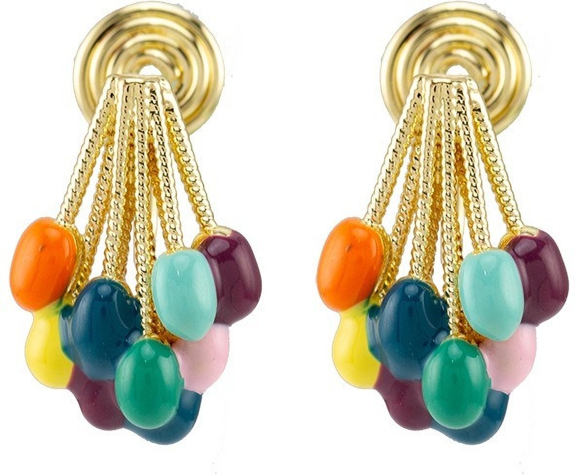 MYKI Multicolor Bead Korean Stud Earrings | Gold Thread Cluster Design (MKERCH835PI-ANT)