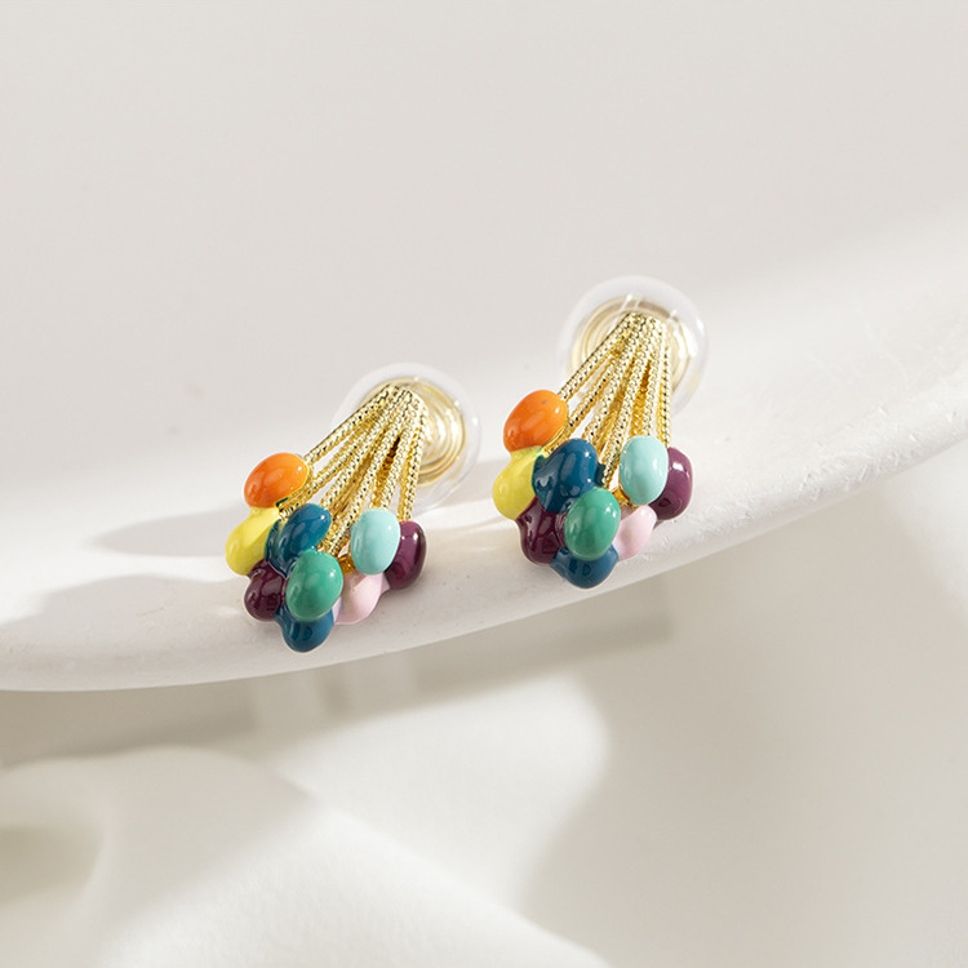 MYKI Multicolor Bead Korean Stud Earrings | Gold Thread Cluster Design (MKERCH835PI-ANT) by MYKI | Korean Fashion Jewelry