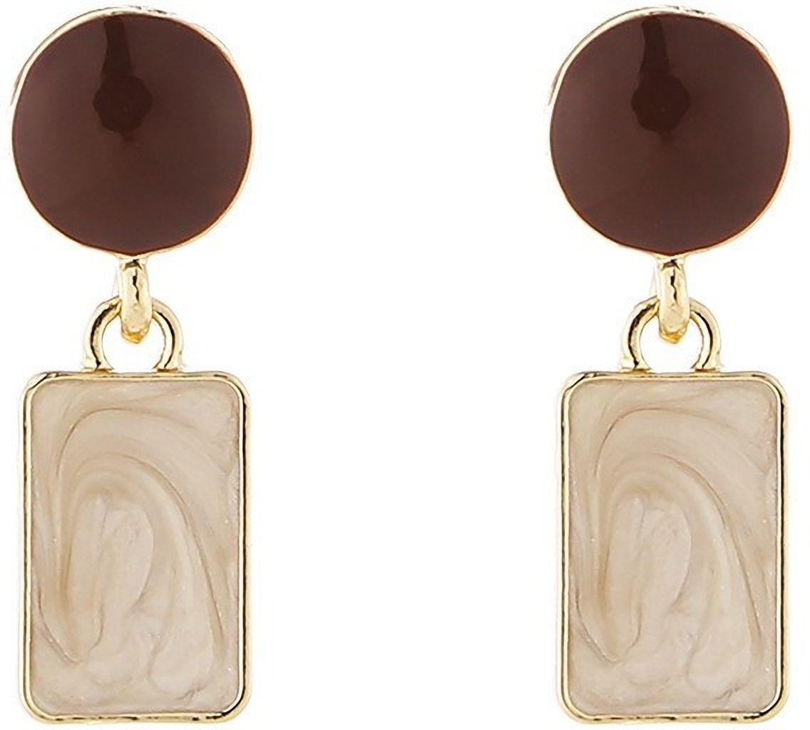 MYKI Brown & Beige Rectangle Korean Earrings | Marble Enamel Design (MKERCH836PI-ANT)