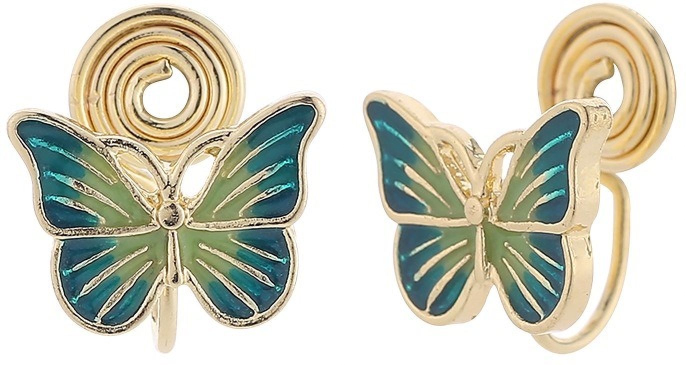 MYKI Green Butterfly Korean Stud Earrings | Gold Plated Enamel Design (MKERCH837CP-ANT)