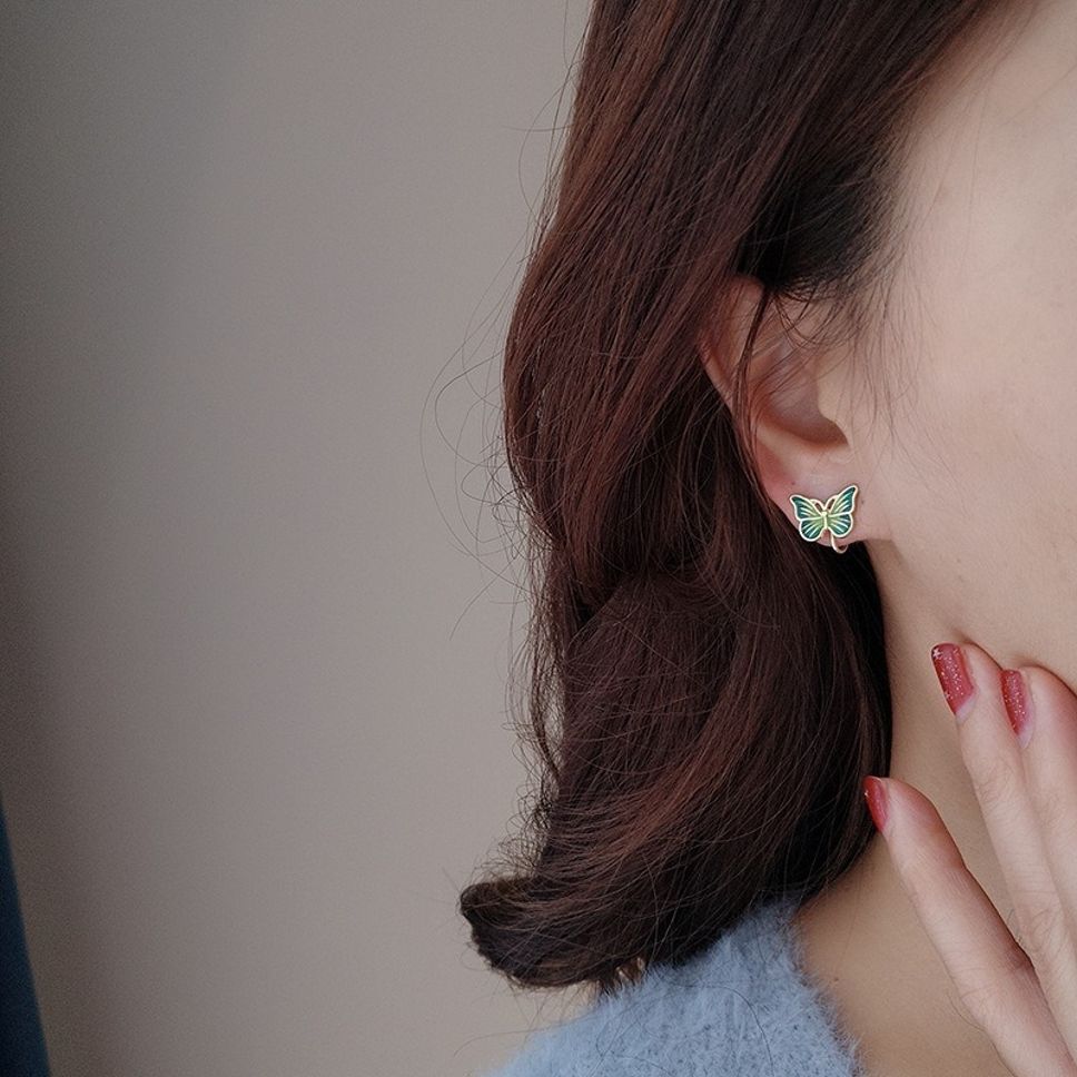 MYKI Green Butterfly Korean Stud Earrings | Gold Plated Enamel Design (MKERCH837CP-ANT)