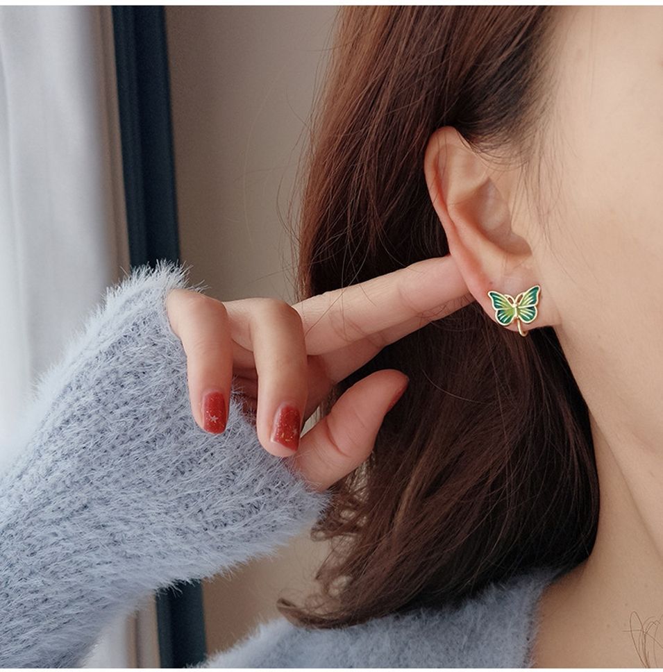 MYKI Green Butterfly Korean Stud Earrings | Gold Plated Enamel Design (MKERCH837CP-ANT)