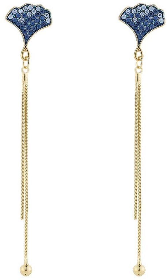 MYKI Blue Crystal Long Tassel Korean Earrings | Gold Chain Design (MKERCH838PI-ANT)