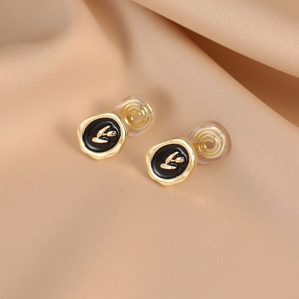 MYKI Black & Gold Leaf Stud Korean Earrings | Enamel Seal Design (MKERCH839CP-ANT)