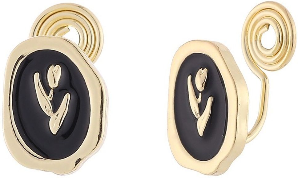 MYKI Black & Gold Leaf Stud Korean Earrings | Enamel Seal Design (MKERCH839CP-ANT)