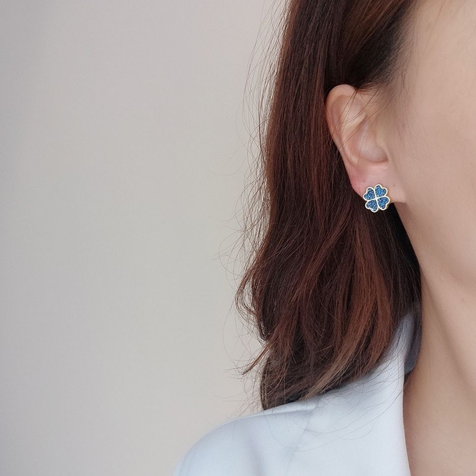 MYKI Blue Clover Crystal Korean Stud Earrings | Gold Accent Design (MKERCH841CP-ANT)