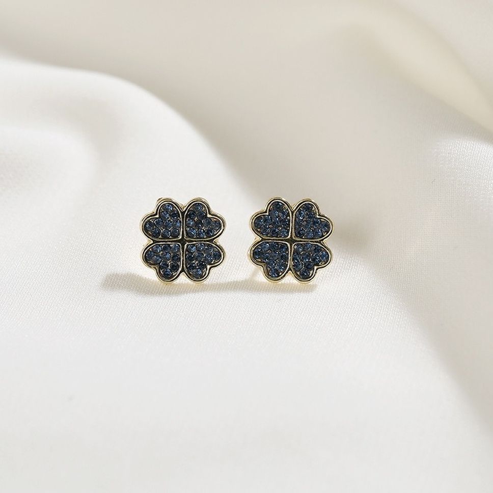 MYKI Blue Clover Crystal Korean Stud Earrings | Gold Accent Design (MKERCH841CP-ANT) by MYKI | Korean Fashion Jewelry