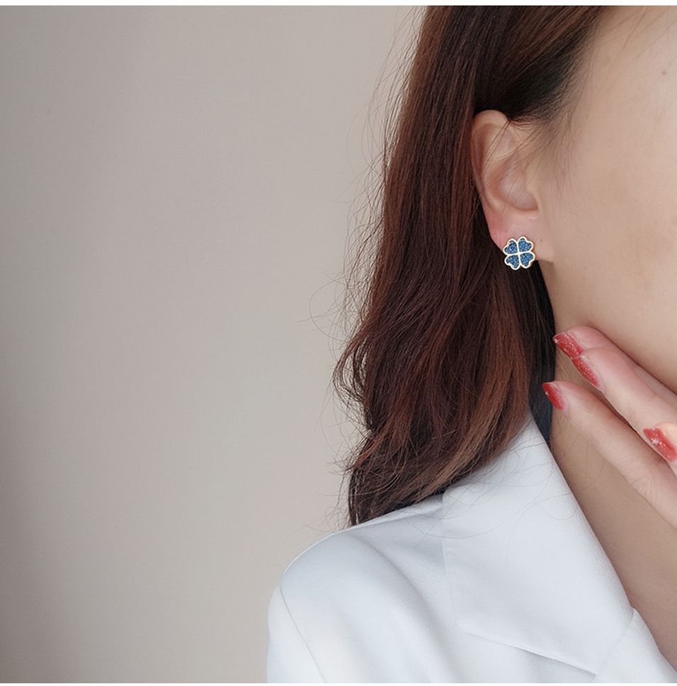 MYKI Blue Clover Crystal Korean Stud Earrings | Gold Accent Design (MKERCH841CP-ANT)