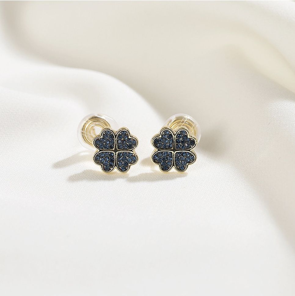 MYKI Blue Clover Crystal Korean Stud Earrings | Gold Accent Design (MKERCH841CP-ANT)