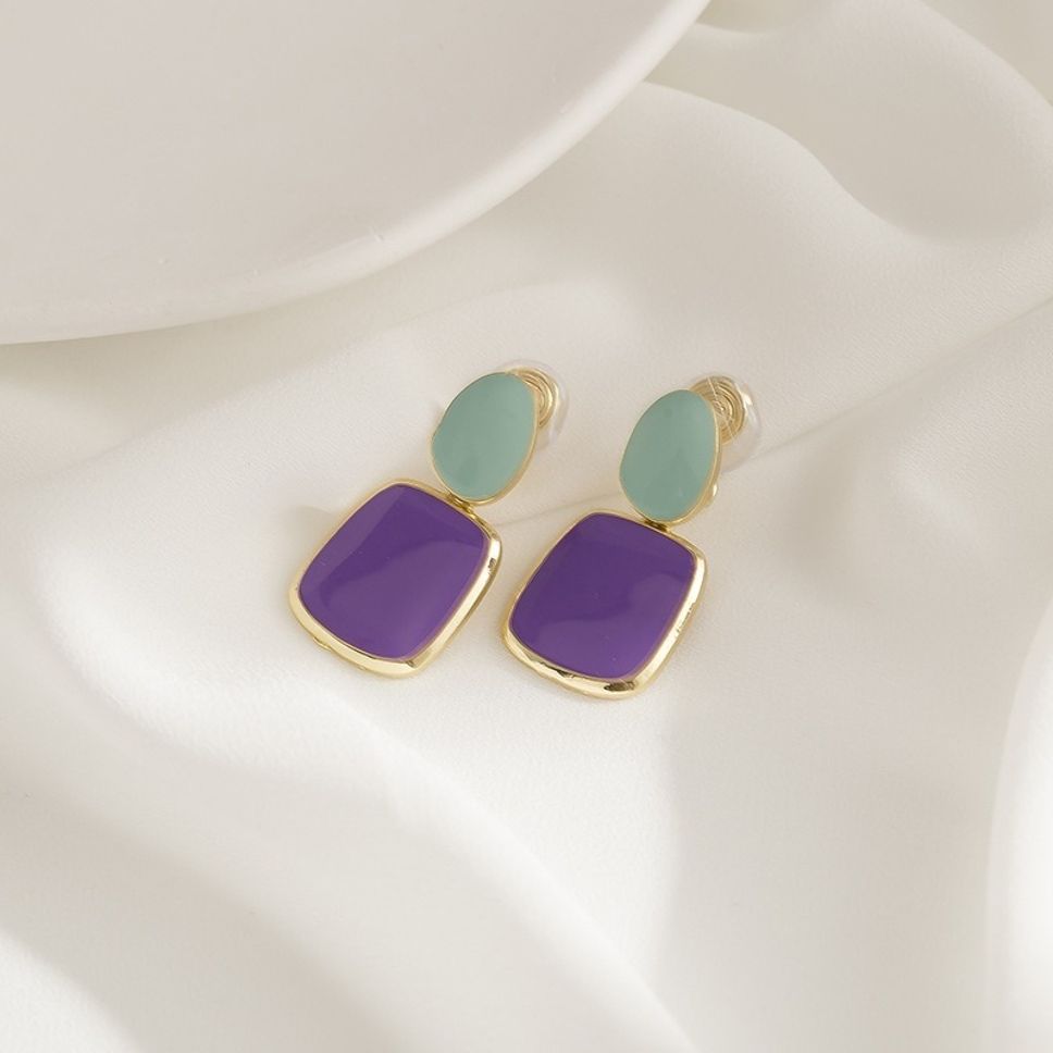 MYKI Mint Green & Purple Geometric Korean Dangle Earrings | Gold Plated (MKERCH842CP-ANT)