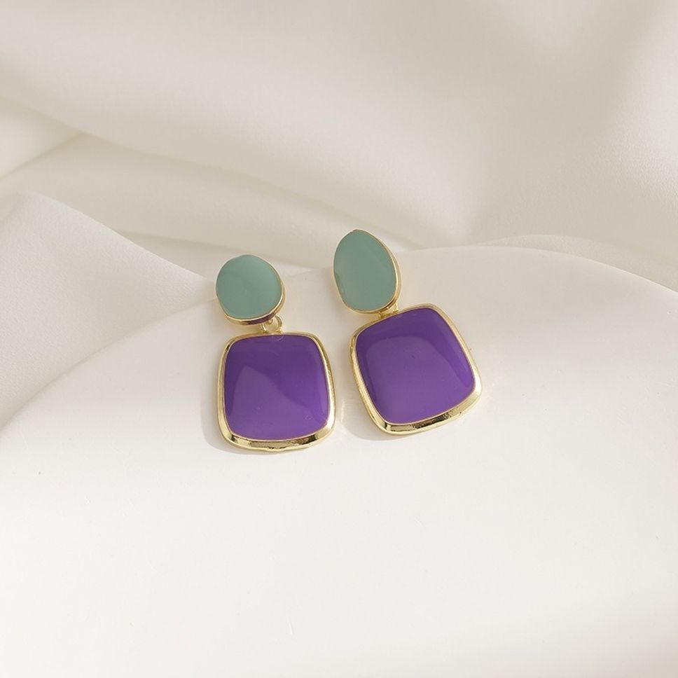 MYKI Mint Green & Purple Geometric Korean Dangle Earrings | Gold Plated (MKERCH842CP-ANT)